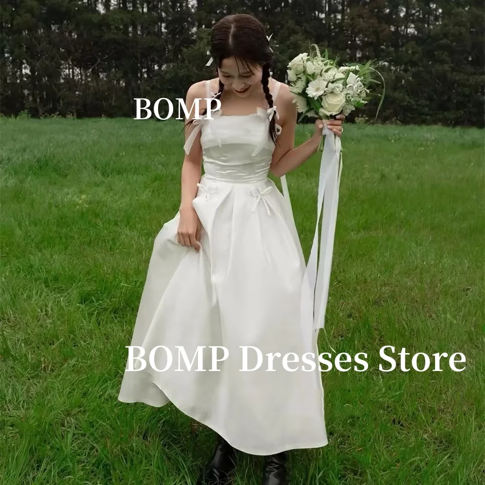 

BOMP Лук Аппликации Вечерние платья Атласные платья трапециевидной формы для выпускного вечера Корейская свадебная фотосессия Индивидуальные