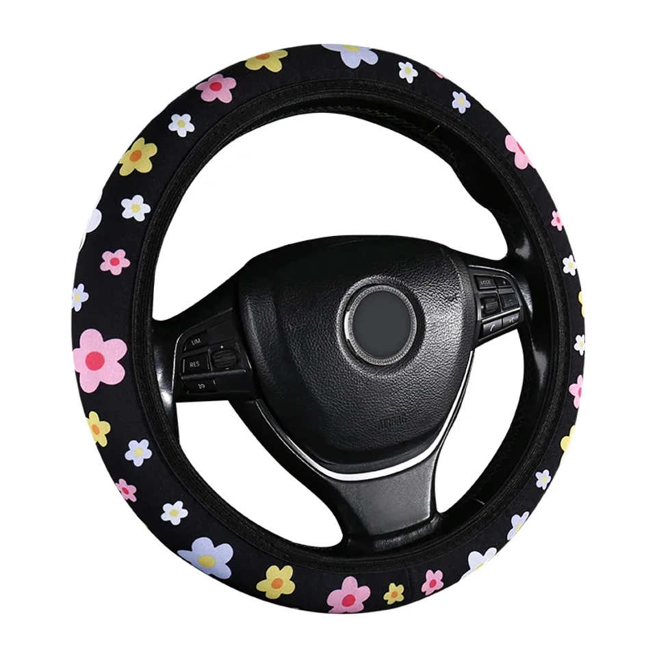 Funda para volante de coche con estampado de flores, antideslizante, universal, protector de volante, accesorios interiores, funda para volante