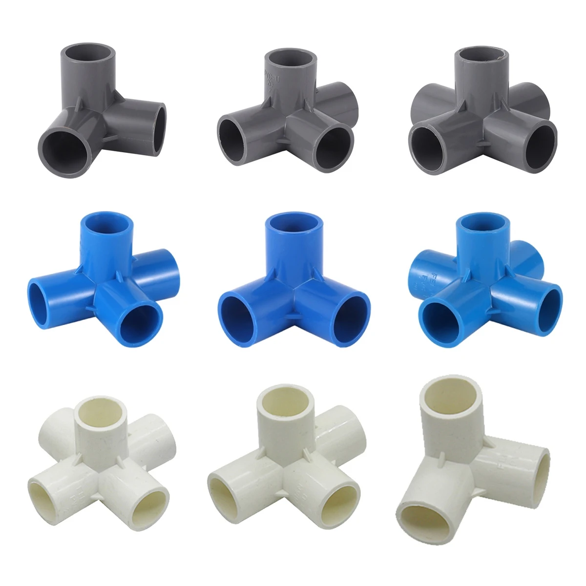 Stereoscopic 3-way 4-way 5-way Water Pipe Connector Diameter 20mm 25mm 32mm PVC Garden Irrigation DIY Shelf Pipe Fittings 3Pcs