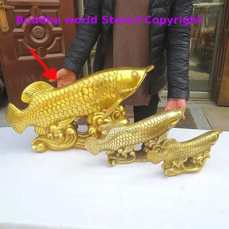 60cm large HOME OFFICE Company SHOP ROOM TOP COOL Efficacious Talisman Recruit Money Arowana Golden Fish FENG SHUI copper statue