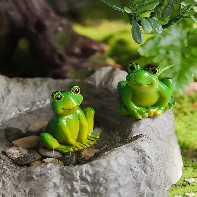 Resin Mini Frog Statue Miniature Landscape Decoration Garden Pottery DIY Decoration Miniature Landscape Succulent Flower Pot Gar