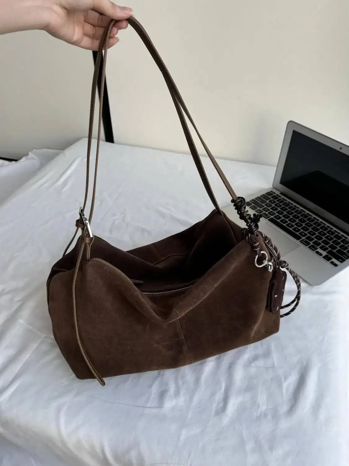 Bloom Vintage Large Capacity Tote Bag Women Retro Suede Casual Shoulder Bags Ladies Versatile Frosted Handbag Purse 2025 New