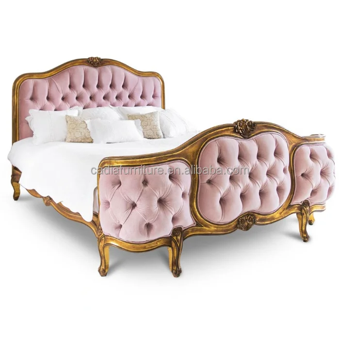 

French Hand Carved Luxury Velvet Bed Queen and Double Size Wood Structure Upholstered King Bed for Bedroom