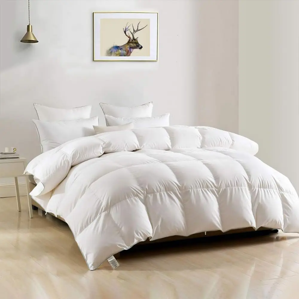 

Luxury Oversized King Down Feather Comforter, Soft Cotton Blend Cover,High Fill Power Fluffy Down Feather Duvet Insert with Ties