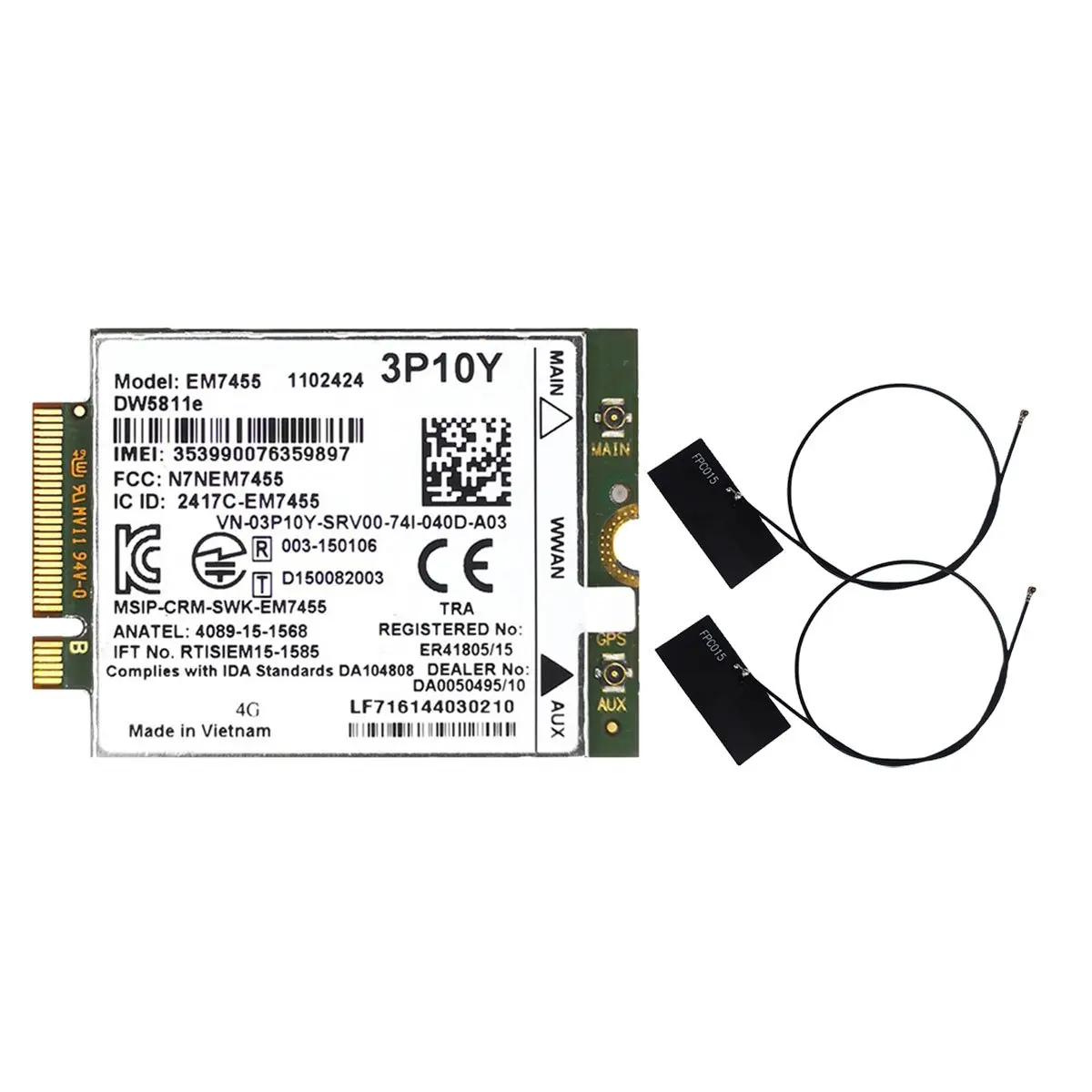 T64C! EM7455 DW5811E 4G Module+Antenna 3P10Y CAT6 for DELL E7270 E7470 E7370 E5570 E5470 Wireless FDD/TDD Gobi6000