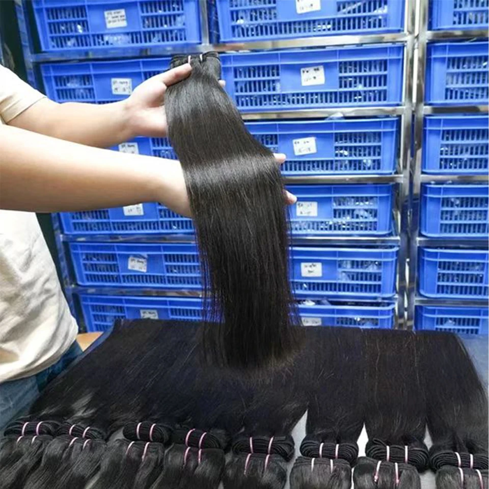 Fasci di capelli umani al 100% fasci di capelli grezzi dritti da 10-30 pollici estensioni fasci di tessuto di capelli brasiliani neri naturali all'ingrosso