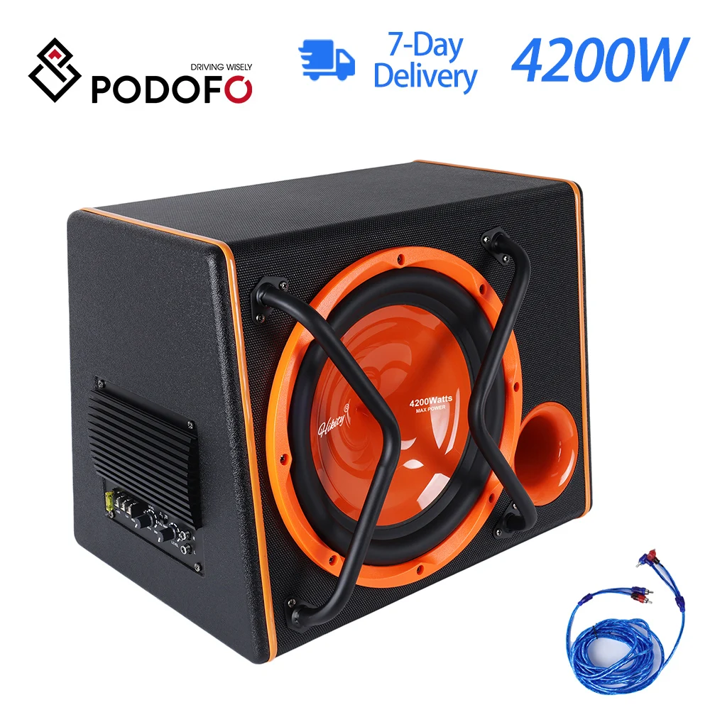 Podofo 12inch 4200W Subwoofer Car Audio Super Slim Amplified Subwoofer Car Sub Woofer Active Powered Amplifier Bass Enclosed