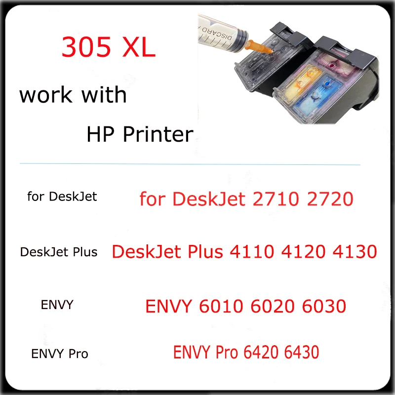 For HP 305 XL 305XL Refillable Ink Cartridge for HP305 DeskJet 2710 2720 4110 4120 4130 ENVY 6010 6020 6030 6420