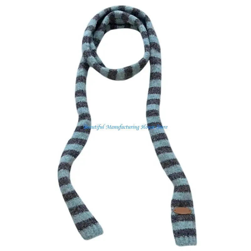 E56A Knit Long Choker Striped Scarf for Women Harajuku for Jeans or Dresses