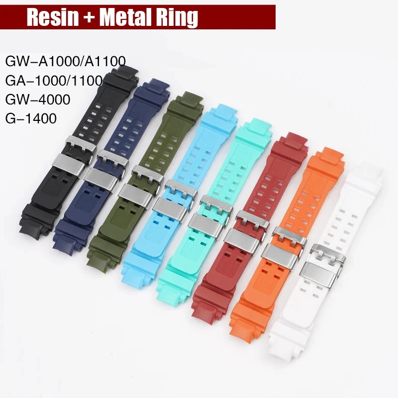 Resin Strap for Casio G-Shock GA-1000/1100 GW-4000/A1100 G-1400 Stainless Steel Hoop Men Sport Waterproof Band Watch with Screws