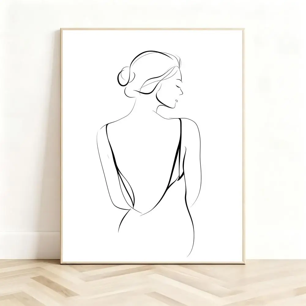 artwork graphic A-Abstract Line Geometry Curve Girl Poster Classic Self-Adhesive PP Wall Sticker for Living Room Bar Decor Gift