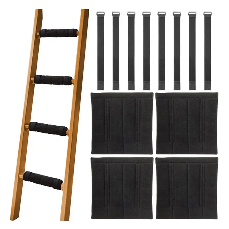 

4pcs Soft With 8 Adjustable Hook Bunk Bed Ladder Pads Loop Straps Anti-Slip Loft Bed Ladder Pads Bed Step Pad Cover Room