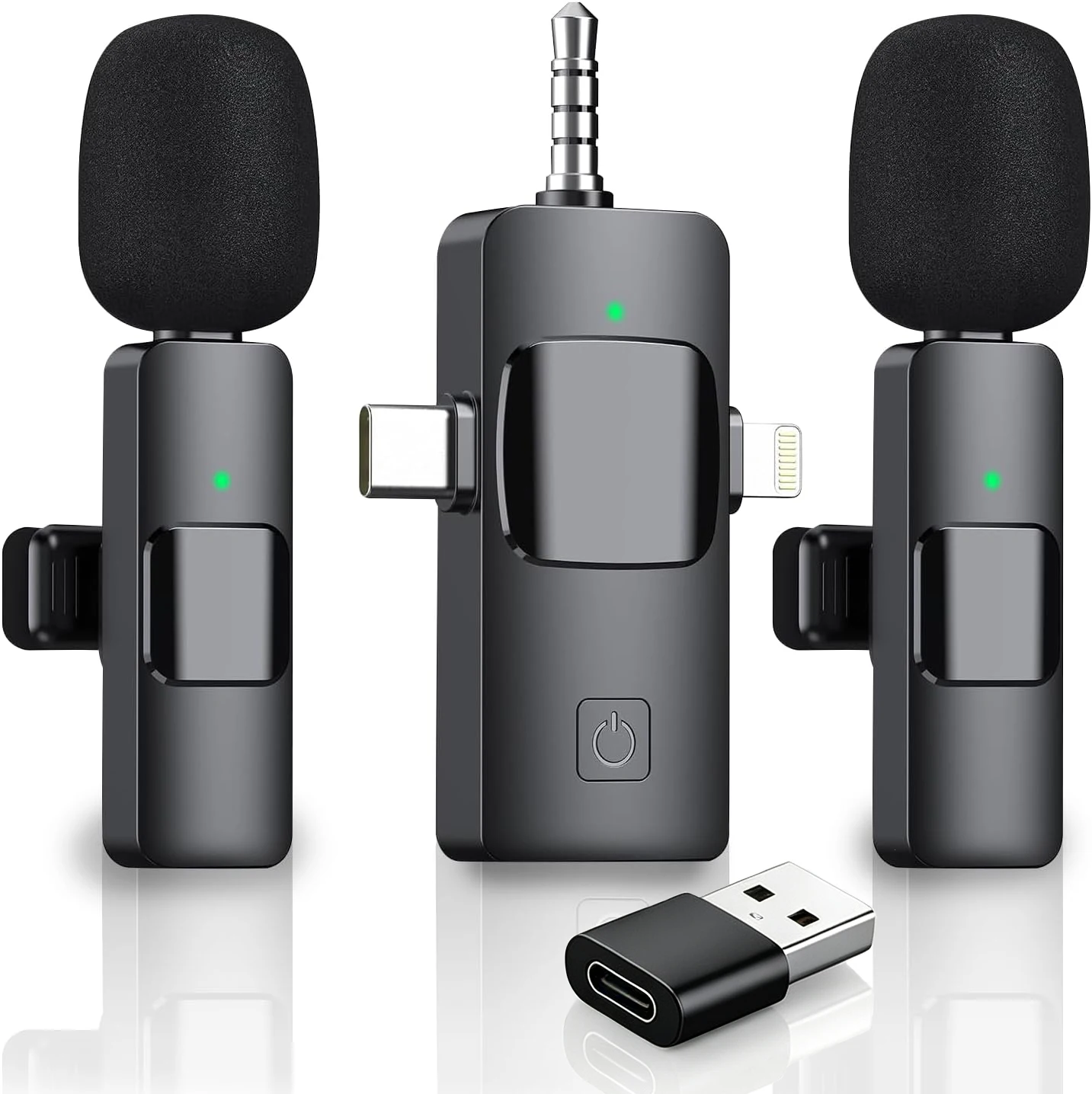 4‑in‑1 Professional Wireless Clip‑on Lavalier Microphone for iPhone iPad Android Camera Computer for Interview Video Podcast