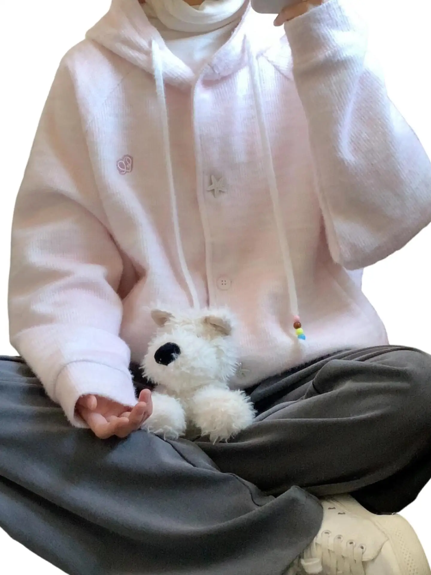 Inizio autunno coreano Sle rosa felpa con cappuccio Jaet donna nuova 2025 primavera autunno pigro maglione lavorato a maglia cardigan Top