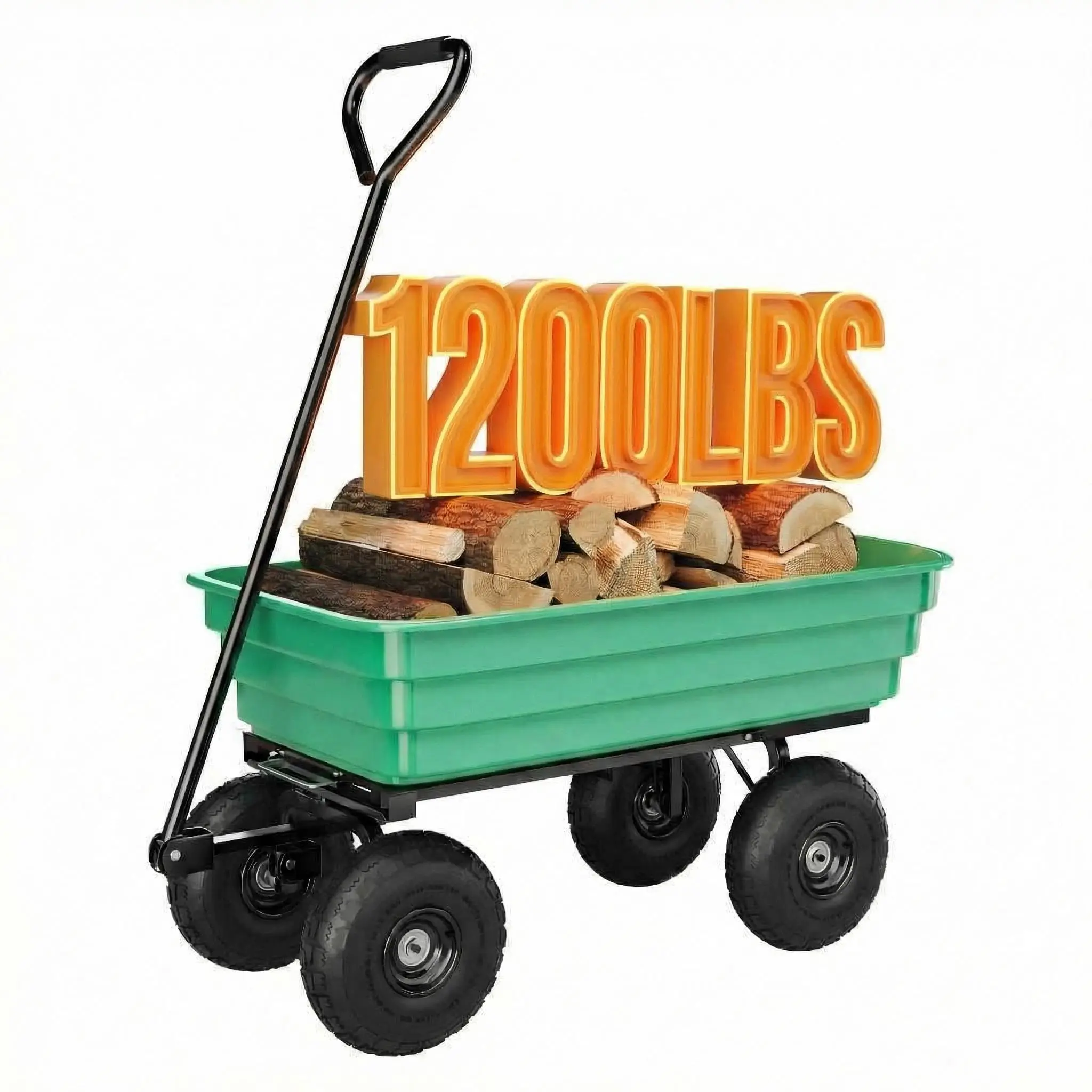 Garden Dump Cart - 1200lb 6 Cu.Ft. Heavy Duty All Terrain Wheel Barrow, 180° Pivoting Handle for Easy Control,for Yard