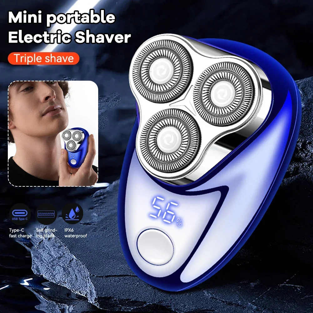 Mini Electric Shaver for Men Portable Beard Knife TYPE-C Charging Three-Head Shavers Face Body Razor with Digital Power Display