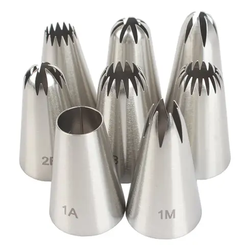 Ensemble de 8 buses de tuyauterie, buses de glaçage en acier inoxydable, pointes de tuyauterie de gâteau à la crème pour gâteau