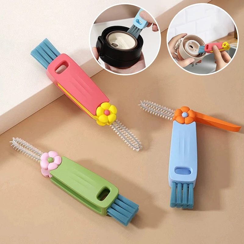 Flower Cup Cover Brush Cup Mouth Groove Gap Cleaning Brush Three-in-one Water Cup Brush Cleaning Bottle Straw Brush