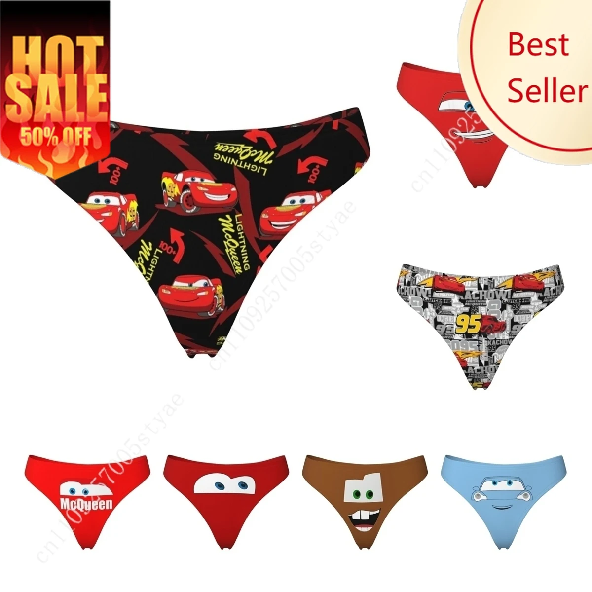

Custom G-String Funny Low Waist Sexy Lightning Mcqueen Cars Panties Thong Women Underwear Polyester Underpants Women's