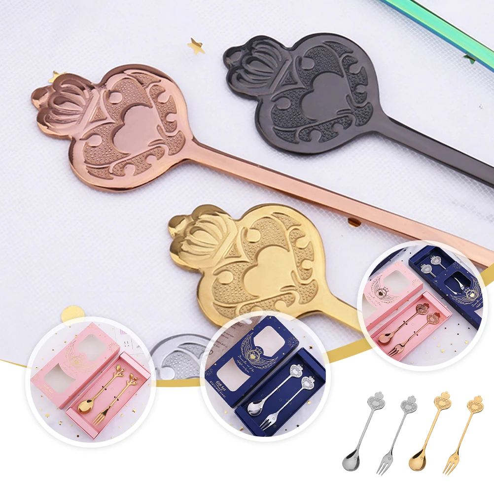 

2 комплекта ложки из нержавеющей стали, вилки и столовых приборов для смешивания мороженого, десерта, кофе, чашки