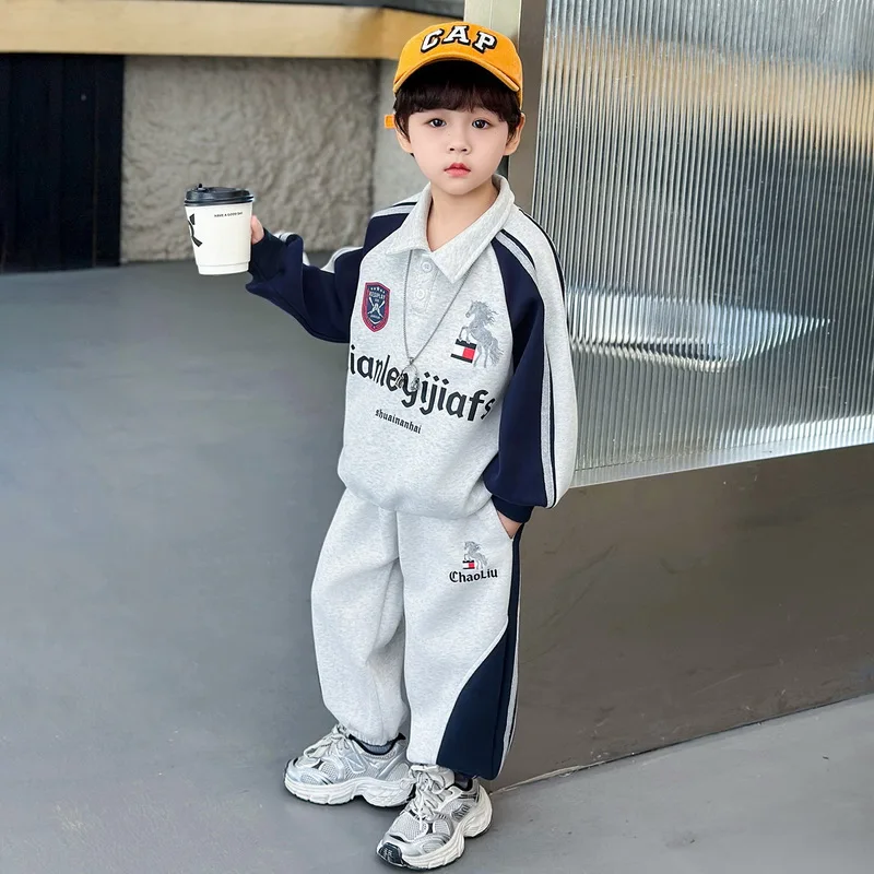 Child Outfit Spring Autumn Children Age 2-10Years Girls boy Set Patchwork Sweatshirt+Pants 2pcs Suit Leisure Kids Tracksuits