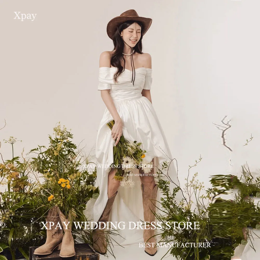 

XPAY Elegant Off Shoulder Korea Wedding Dresses 웨딩드레스 High Low Prom Party Photo Shoot Backless Customized Satin Bridal Dress