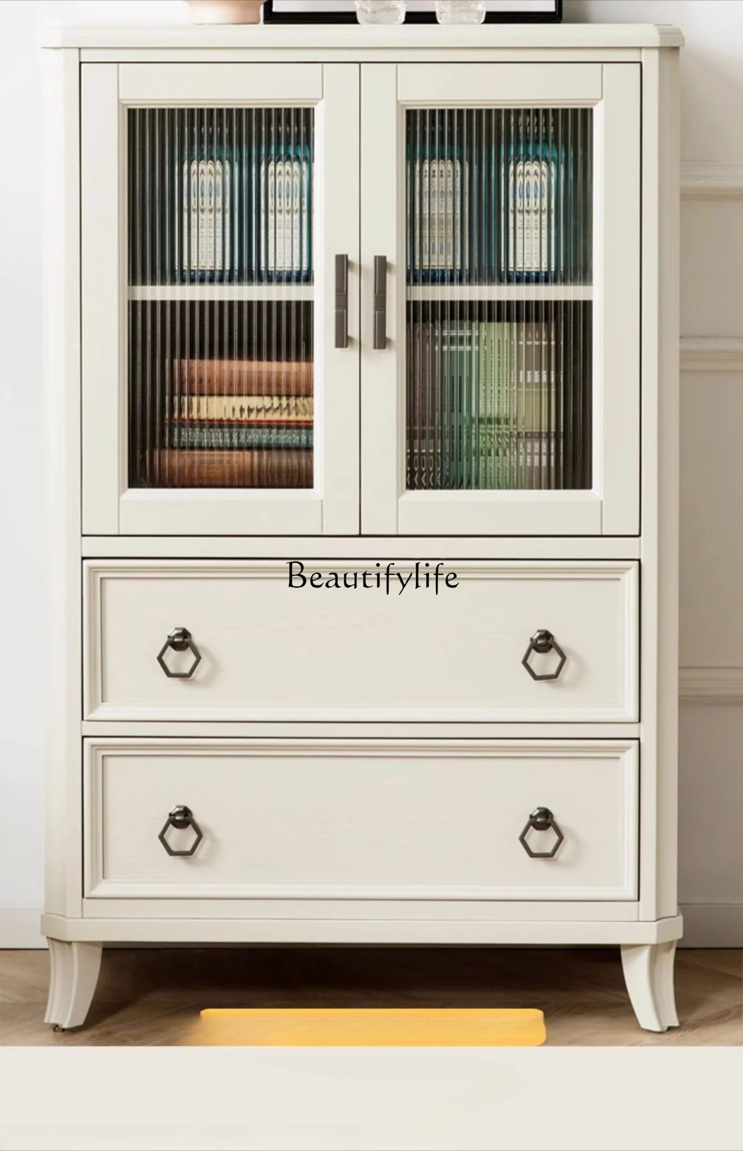 

ld 38 American cream wind pure solid wood locker Changhong glass simple locker