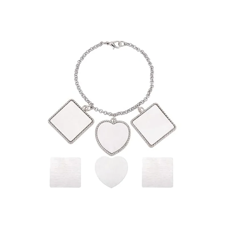 10pcs Sublimation Bracelets Tray Heart Photo Square Bezel Craft Heat Transfer Print Blank Bracelet For Mother's Day's Gift