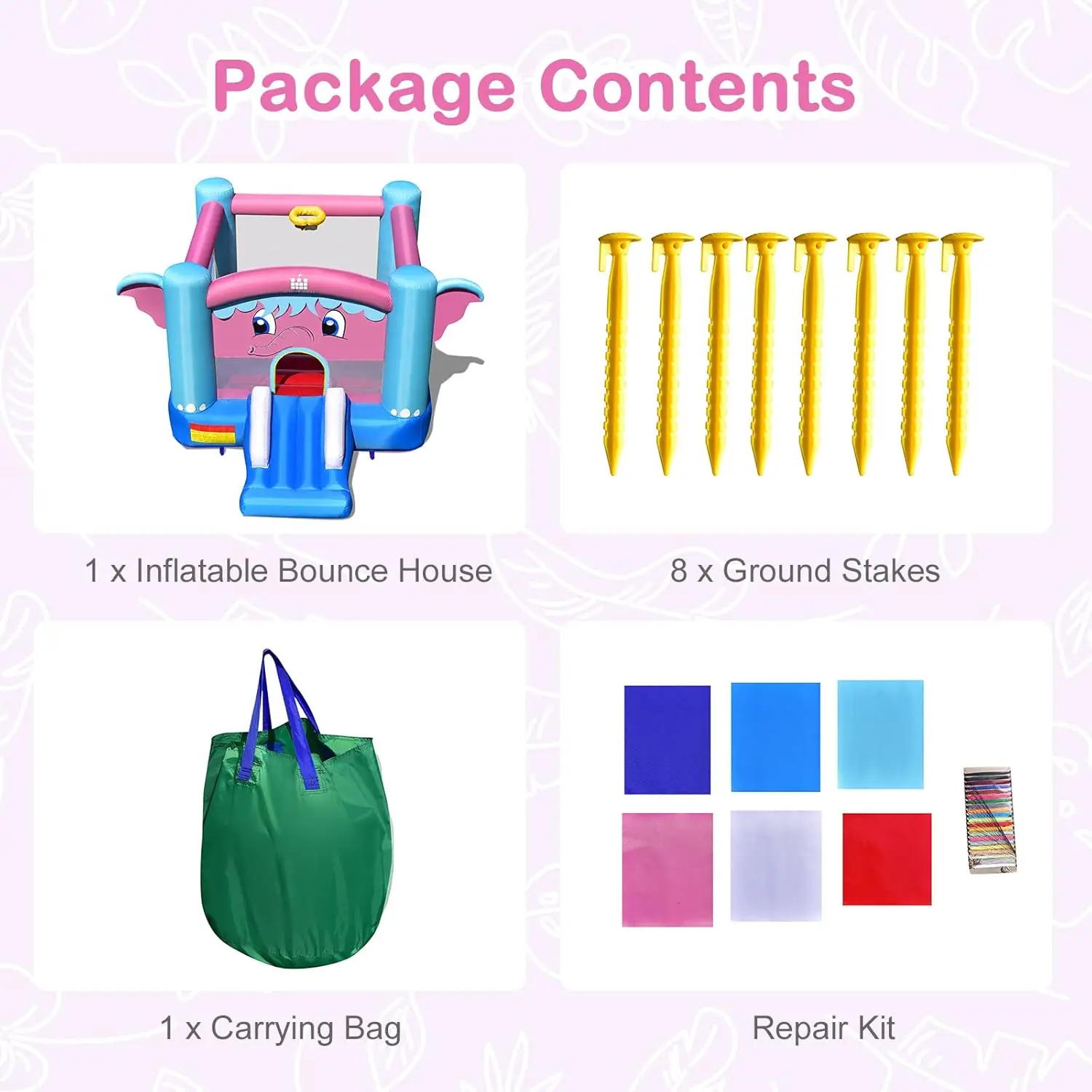 Casa inflable de rebote, casa hinchable con tema de elefante para niños, diversión familiar para fiestas en interiores y exteriores con borde de baloncesto, portátil para niños pequeños