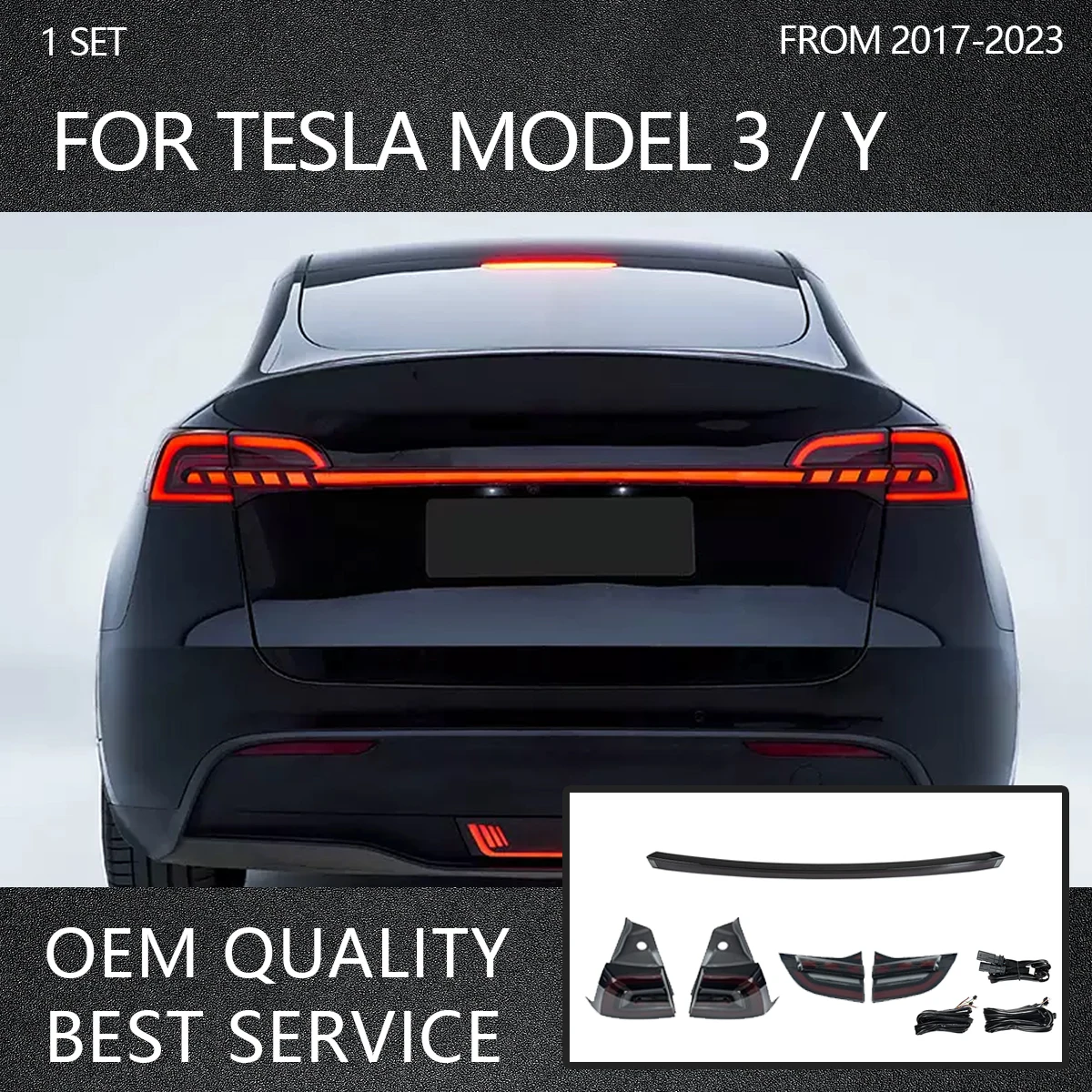 LED Through Taillights For Tesla 2017-2023 Model 3 Y Model3 ModelY Rear Tail Lights Assembly Start up Dynamic Lamp