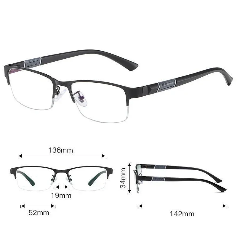 Trendy Business Half Frame Photochromic Anti-UV Sunglasses Vintage Blue Light Blocking Color Changing Minus Glasses with Diopter
