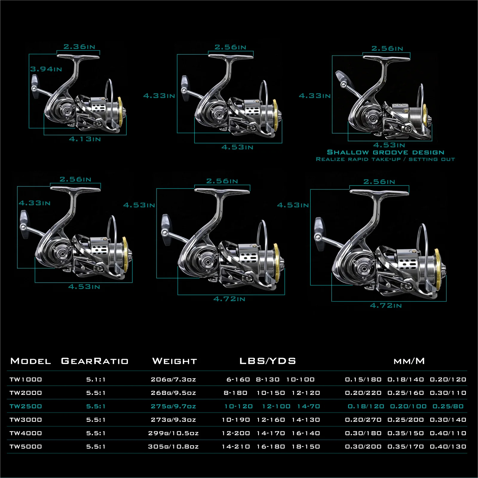 TW2000 TW2500 TW3000 TW4000 aluminum alloy shallow line cup remote casting outdoor fishing road sub spinning wheel fishing wheel