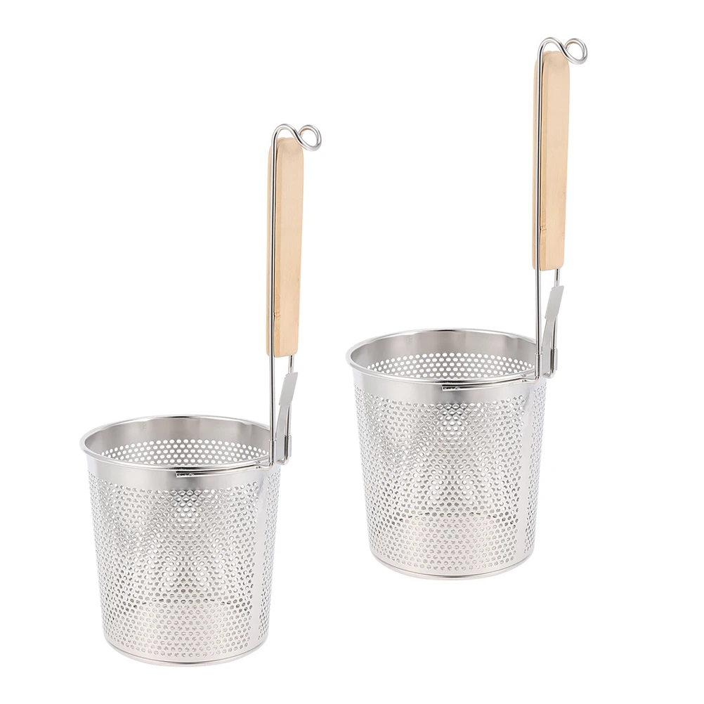 

2pcs Stainless Perforated Powder Mesh Colander Hob Spaghetti Basket Kitchen Strainers Stackable Pasta Boiling