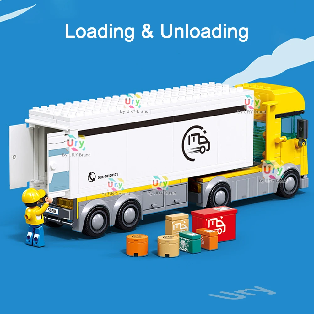 City Traffic Car Yellow Logistics Container Van Truck Express Station Set Figures Model Building Blocks DIY Toys for Boys Gifts #4