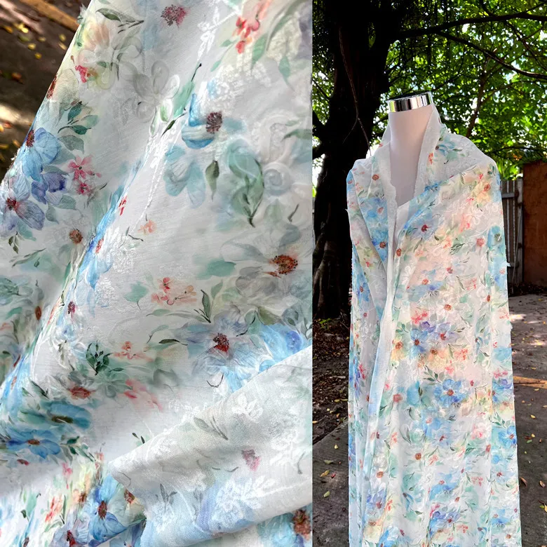 High-quality Relief Art Style Color Smudged Elastic Mesh Fabric Dress Dress Women's Designer Fabric