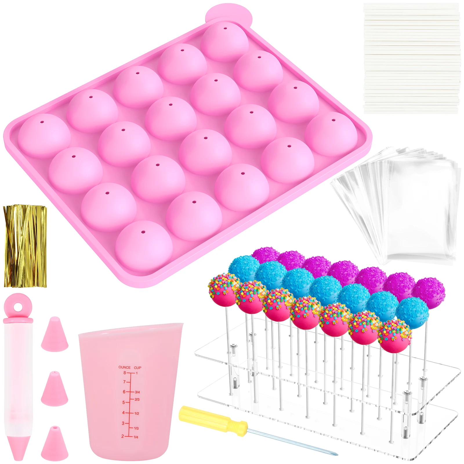 304Pcs Cake Pop Kit 20Hole Food Grade Silicone Lollipop Mold for Kids Homemade Cake Candy Chocolate Decoration Mold Dessert Tool