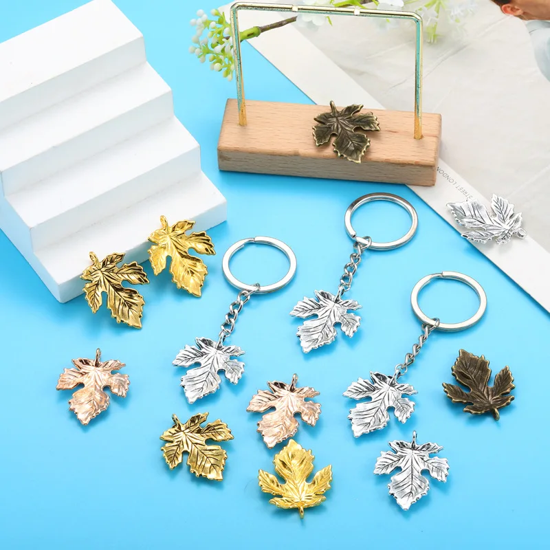 100pcs 28*36mm Vintage Fall Maple Leaves Alloy Charms for Jewelry Making Pendant Necklace Keychain Diy Handmade Craft