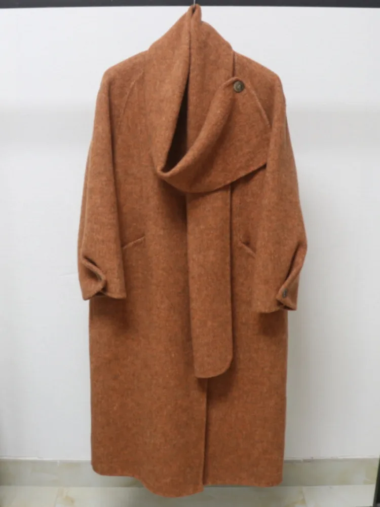 ZMEENNA Hellgrüner, wendbarer langer Mantel aus Wollmischung für Damen mit Kragen, elegante und warme Winteroberbekleidung ZM4082