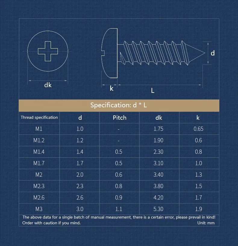 M1 M1.2 M1.4 M1.5 M1.7 M1.8 M2 Nickel Plated / Black Zinc Carbon Steel Cross Phillips Pan Round Head Self Tapping Wood Screw