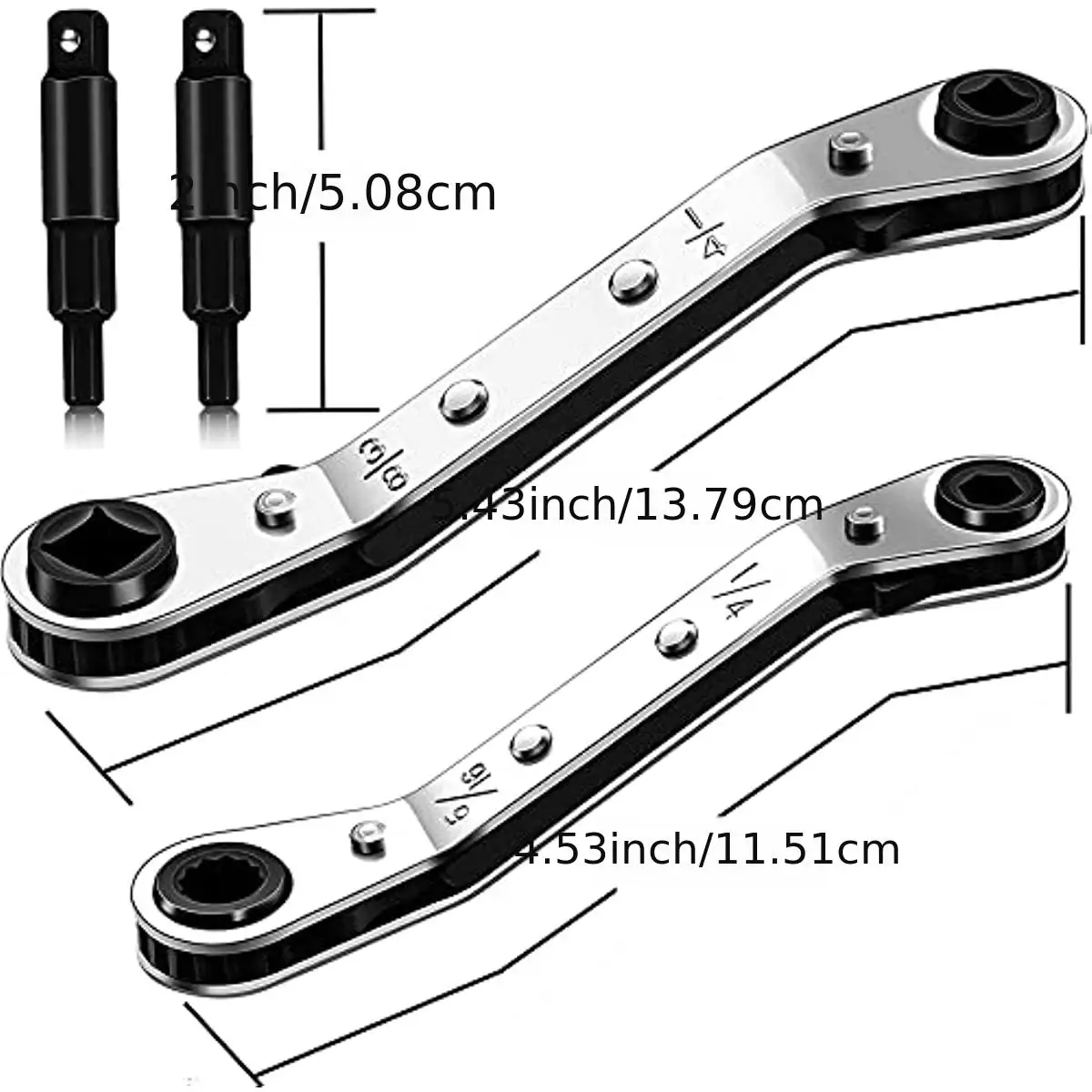 Tools:3/16” to 3/8” 5/16\'\' x 1/4\'\'Air Conditioner Valve Ratchet Wrench with 2 Hexagon Bit Adapter Kit for Air Refrigeration Tool