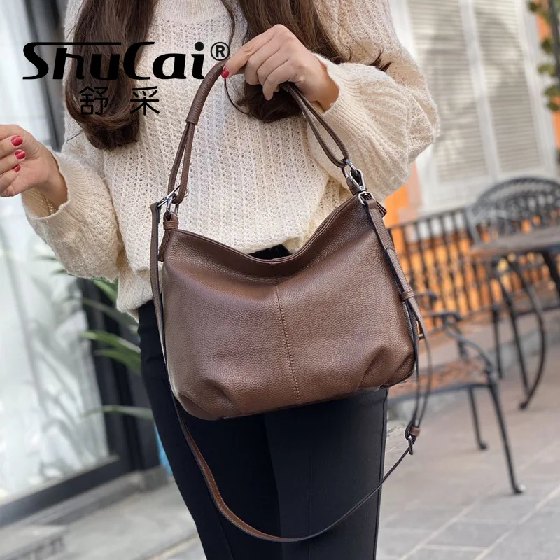 Genuine Leather Fashion Women\'s Single Shoulder Crossbody Pleated Mom Bag Casual Tote Head Layer Cowhide Designer Bags Luxury