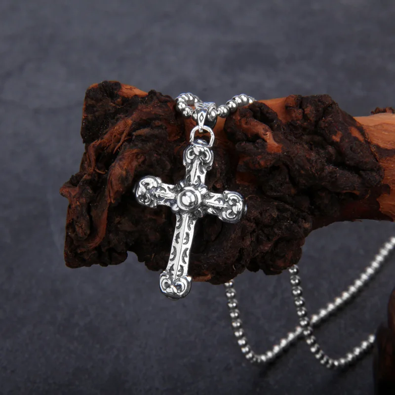 Unibabe Thai Silver Retro Cross Pendant Man Woman S925 Sterling Silver Vintage Small Cross Pendant Fine Jewelry