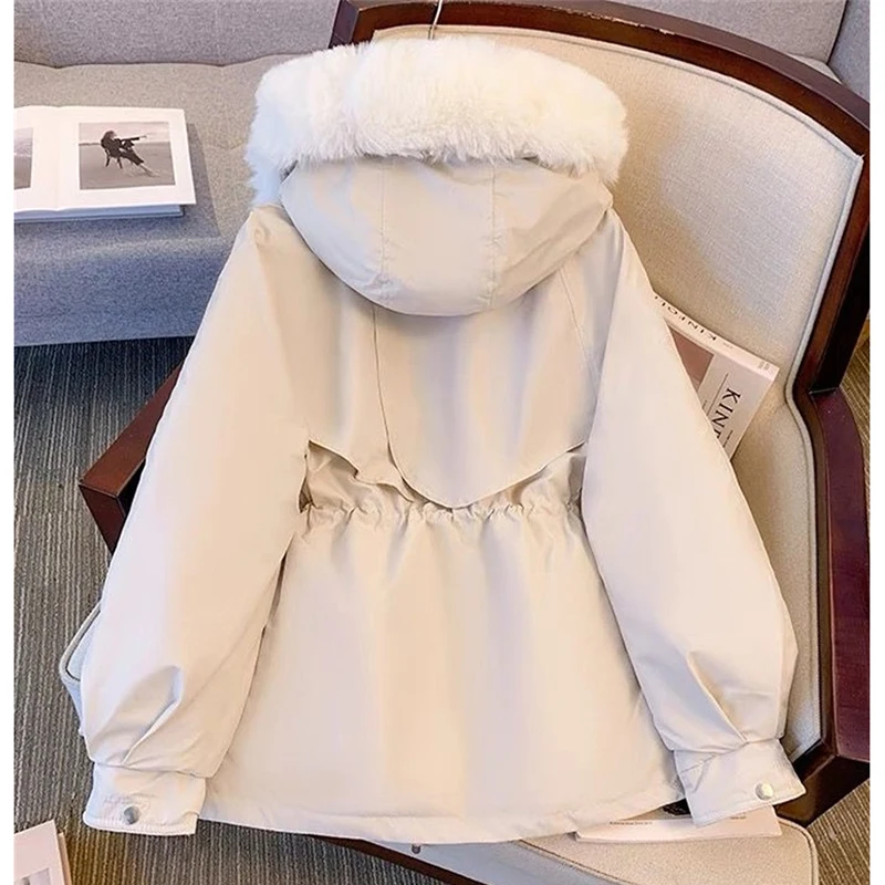 Parka da donna moda cappotto lungo fodera in lana Parka con cappuccio 2025 nuova giacca invernale sottile con collo in pelliccia abbigliamento da neve caldo imbottito