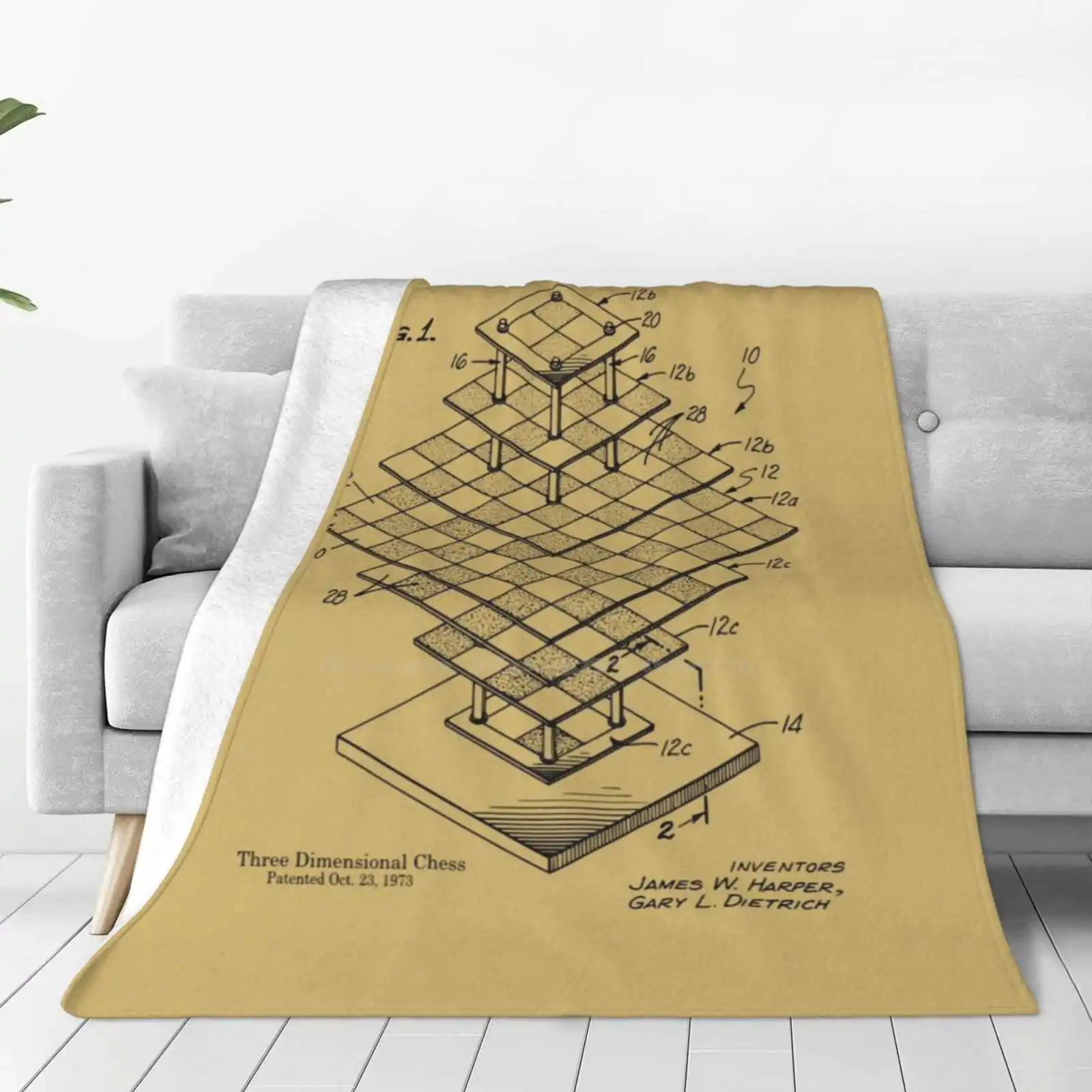 Patent Print-Three Dimensional Chess Board Four Seasons Comfortable Warm Soft Throw Blanket Chess Board Chessboard Strategy 3D