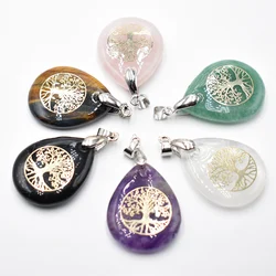 wholesale 6/lot Tree of life necklace pendant natural Stone mixed chakra therapy meditation jewelry gift to women free shipping