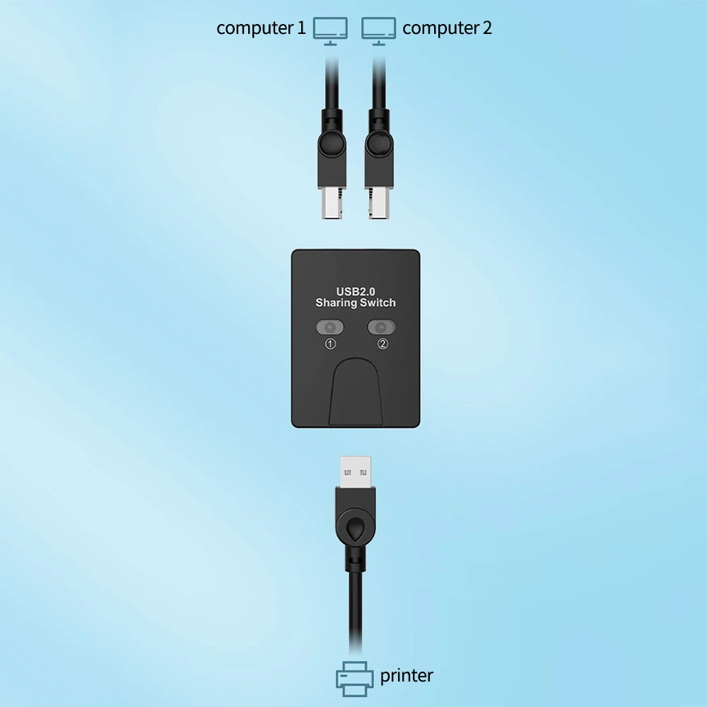USB Printer Sharing Device 2 in 1 Out Printer Sharing Device 2-Port Manual KVM Switching Splitter Hub Converter Plug And Play