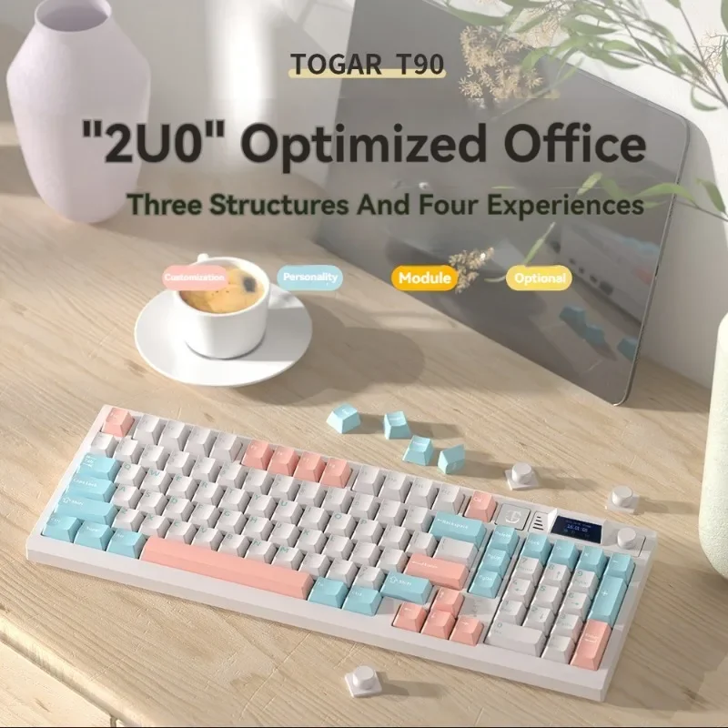 

TOGAR T90 Mechanical Keyboard Wireless Tri-mode Gasket Hot-Swap Screen RGB Metal Knob Custom 98% Office Game Keyboard PC Laptop