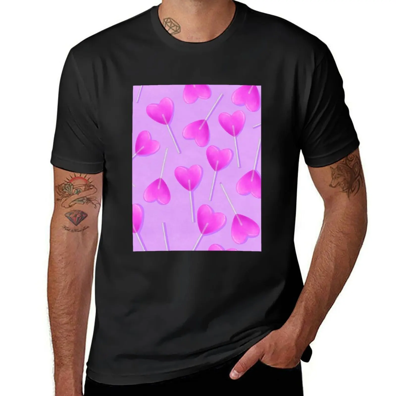 aesthetic purple heart lollipop pattern T-Shirt quick-drying cute clothes vintage cute tops mens graphic t-shirts anime