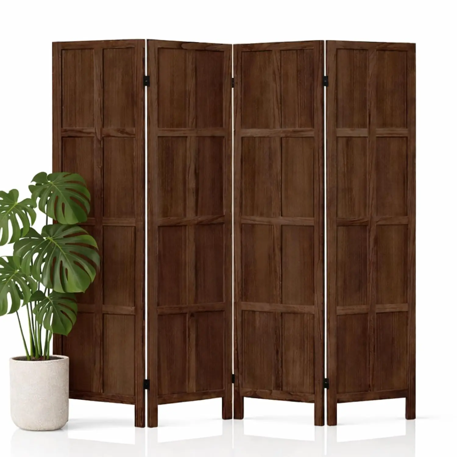 4 Panel Wood Room Divider and Folding Privacy Screen 67″, Brown