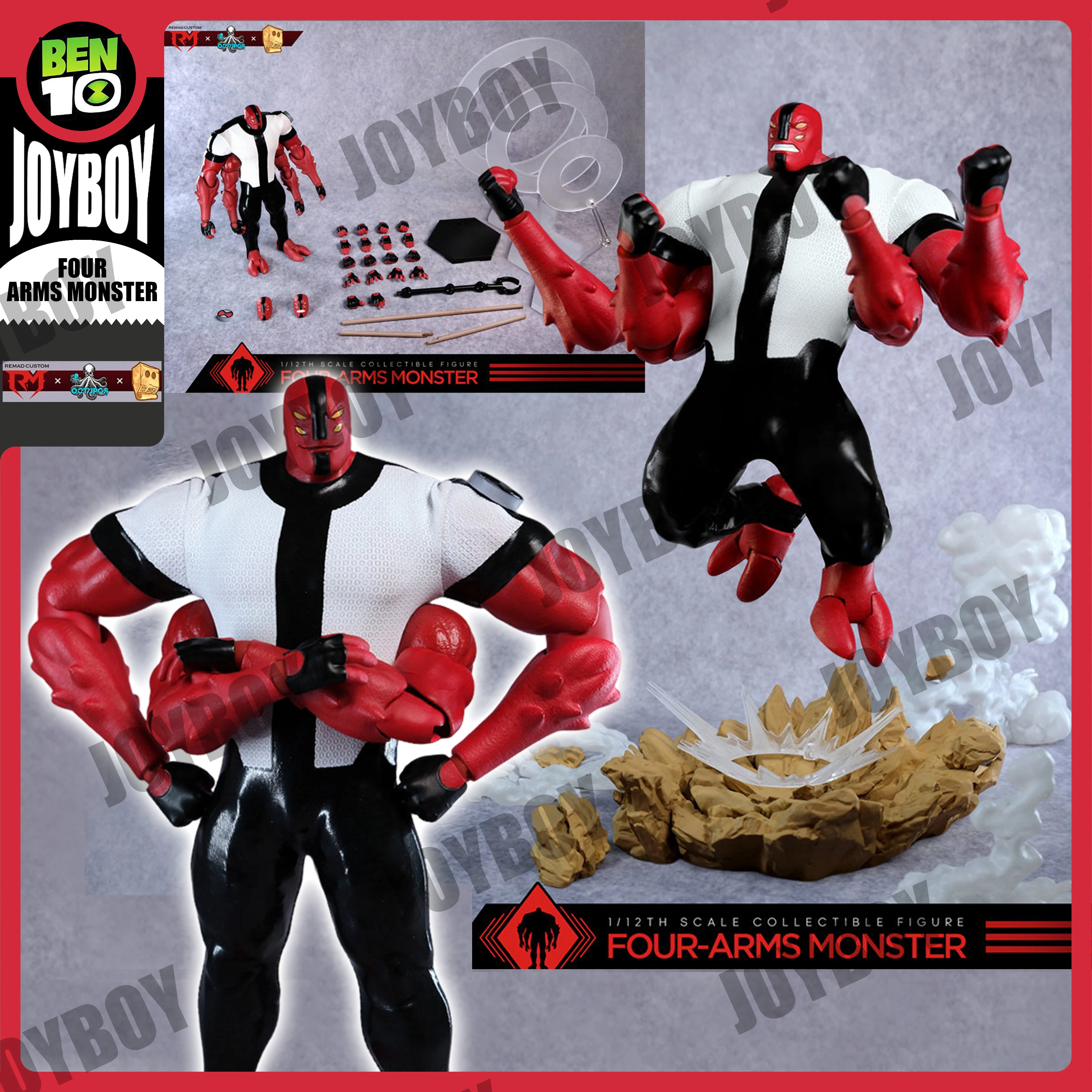 RemadCustom X Octopus Toy X Toy Mask Ben 10 Figura de Acción RM031/OC01 1/12 Monstruo de Cuatro Brazos de 6 Pulgadas con Ropa y Accesorios Completos